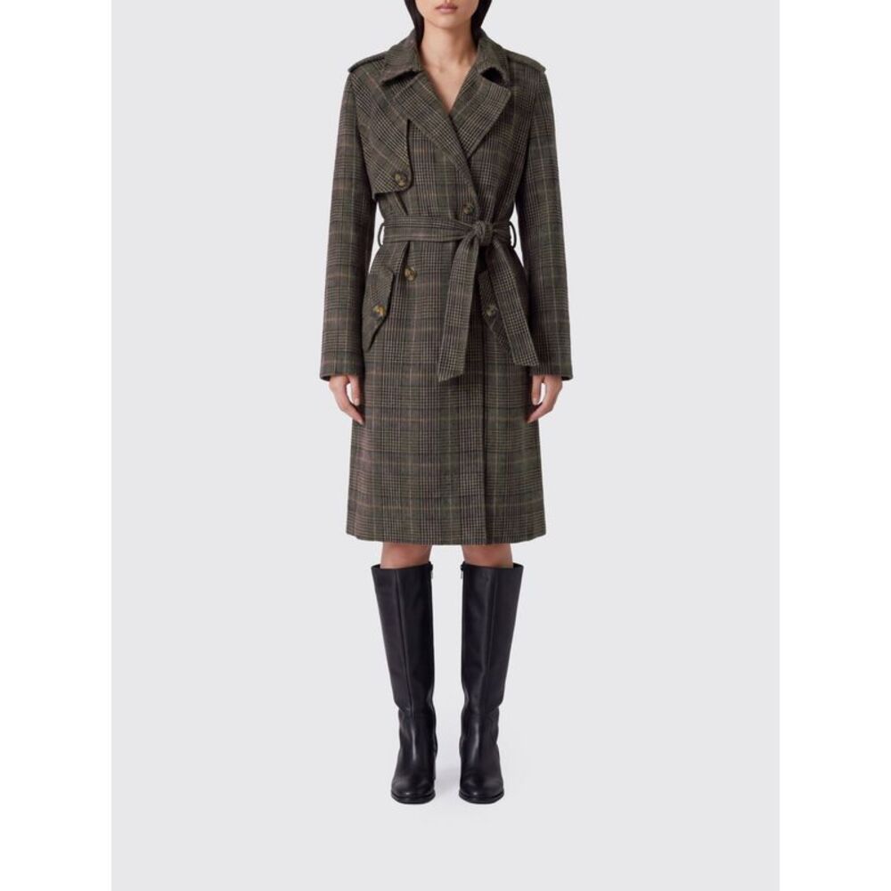 Liu Jo Women Liu Jo Tartan Print Double-Breasted Wool Blend Coat With Belt
